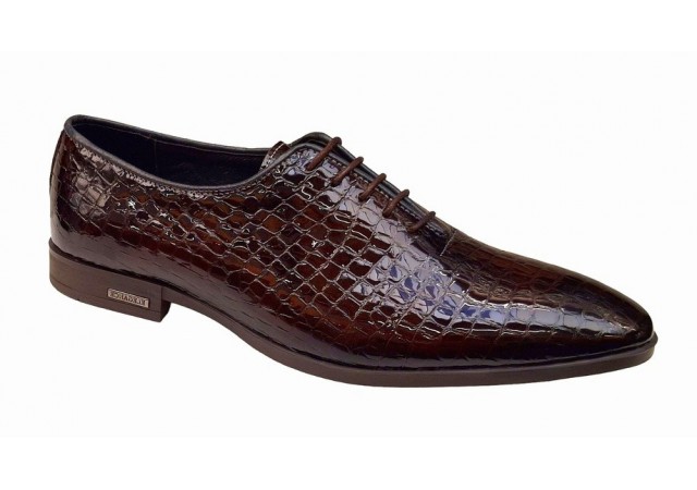 Pantofi eleganti pentru barbati, piele naturala croco, maro - GKR70M